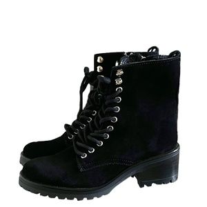 Steven By Steve Madden NEW Grandy Lace Up Combat Boots In Black Suede Size 8.5